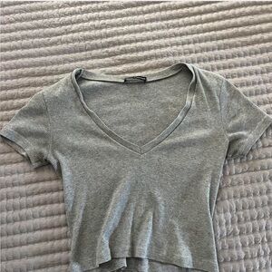 Brandy Melville Gray V-Neck Ribbed Women's Top